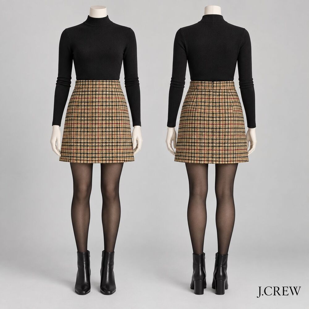 J.Crew Women’s Size 8 Tan Plaid Mini Skirt Black Red Fall Preppy Lined